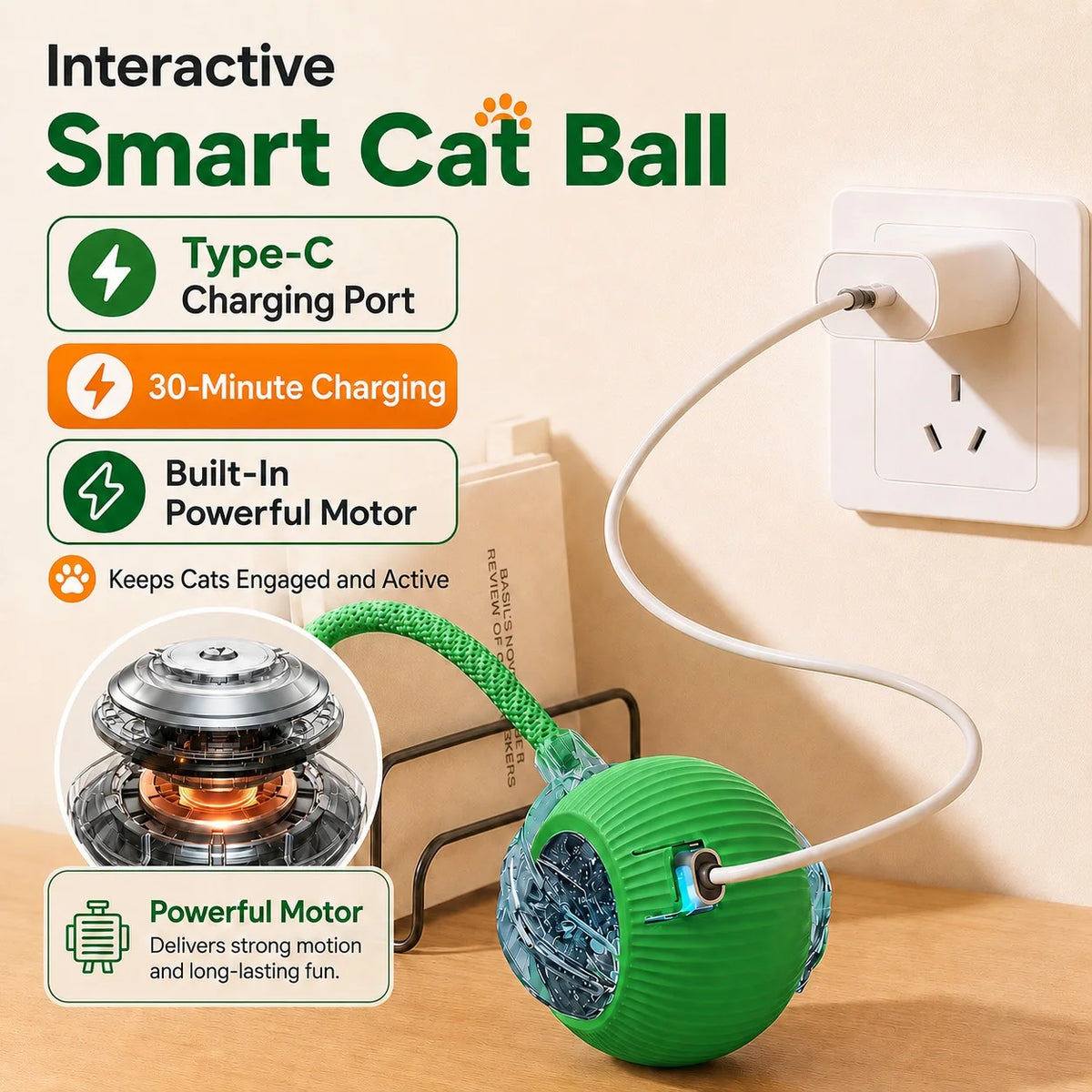 Pelota interactiva recargable para gatos