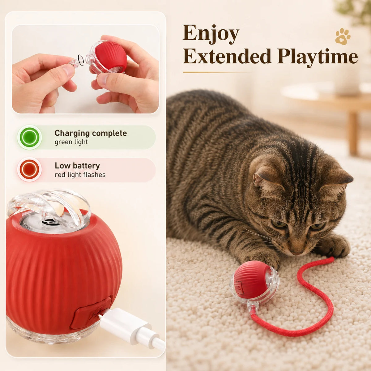 Pelota interactiva recargable para gatos